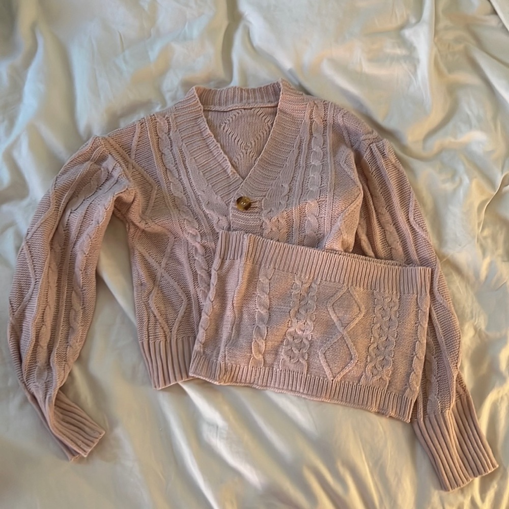 Pink cardigan and matching bandeau top